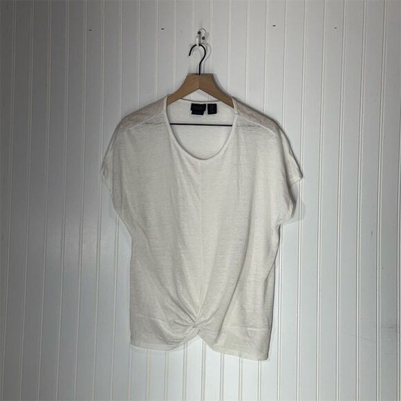 RACHEL Rachel Roy Tops - Rachel Rachel Roy 100% Linen Twist Front Tee Ivory White Sz M Boho Coastal Chic